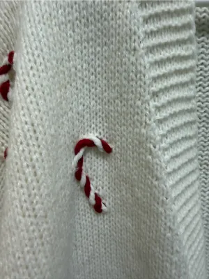 Candy cane knit cardigan medium holiday Christmas Luna Ivy sweater cute grandma thumbnail 3