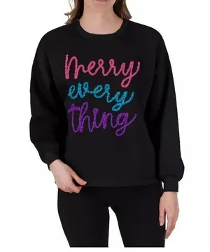 State Of Mine Sparkle Tinsel Merry Everything Sweatshirt W1421 Sz L thumbnail 1