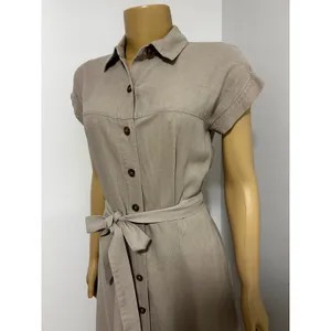 Calvin Klein Womens Tan Beige Linen Blend Button Front Belted Shirt Dress Size 4 thumbnail 2