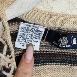 Vintage Grandma Knit Sweater Sz Small Oversized Patchwork‎ Striped Cozy Cabin thumbnail 4