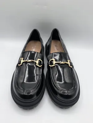 Womens Platform Patent Loafers Slip On Shoes Size 9.5 Black Gold Accents INC NEW thumbnail 3