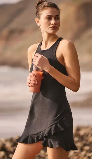 Beyond Yoga Spacedye Ruffled Up High Neck Racerback Dress Size XL‎ Athleisure thumbnail 1