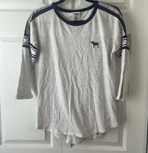 VICTORIA'S SECRET PINK LOGO 3/4 SLEEVE CAMPUS BASEBALL TEE SHIRT TOP Med thumbnail 2