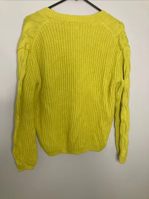 St. John's Bay Neon Yellow Cable Knit V-Neck Cardigan S thumbnail 12