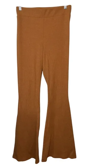 Aerie Ribbed Flare Leggings Pants Brown High Rise Boho‎ Retro Bell Bottom Sz S thumbnail 1