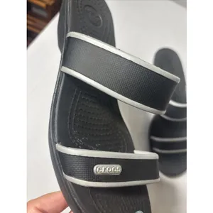 Crocs Womens W7 Black Gray Double Strap Wedge Slide Comfort Sandals Shoes thumbnail 2