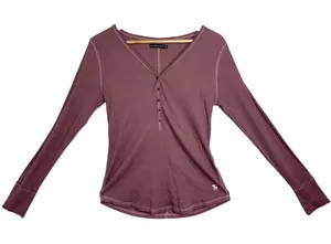 Abercrombie & Fitch Pink Ribbed Knit V-Neck Long Sleeve Henley Blouse Size XL thumbnail 1