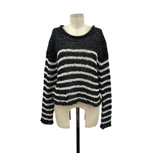 T by Alexander Wang‎ Sweater Knit Top Cropped Striped Crewneck Gray Size Medium thumbnail 3