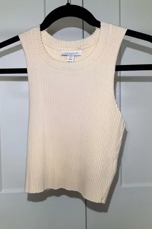 Topshop Cream Ribbed Tank Top thumbnail 1
