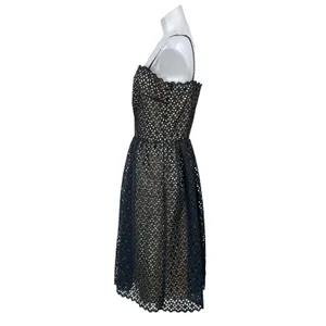 Trina Turk Black Beige Floral Lace Overlay Sleeveless Fit & Flare Midi Dress 10 thumbnail 2
