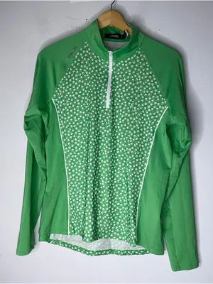 Ralph Lauren RLX Green Pattern Long Sleeve Gold Mock Neck Top Medium‎ thumbnail 1