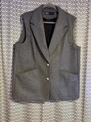 Zara | Gray Lapel Collar Vest, M/L thumbnail 3