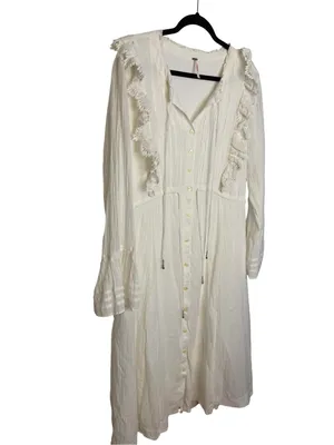 🤍 Free People Making‎ Memories Buttondown Crochet Lace Midi Dress Medium 🤍 thumbnail 3