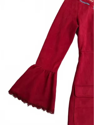 Dress Red Mini Indie BOHO Size Large Coquette Cottage Peasant Red Tomato Rare thumbnail 8