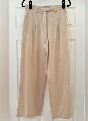 NWT Commense Pleated Front Wide Leg Trouser Pants Tan Sz Small thumbnail 2