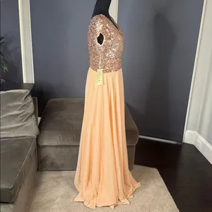 Women’s Full Length Prom Formal Dress Sequined V-Neck Bodice SideZip Size 12 NEW thumbnail 4