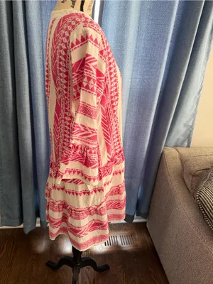 THML Pink & White Embroidered Tiered V-Neck Dress size-S thumbnail 5