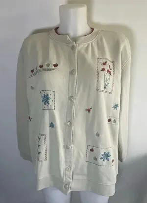 Vintage Grandma style Extra Shenanigans Button Front Embroidered‎ Apples 2X 0186 thumbnail 1
