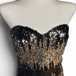 Social Couture Strapless Sequin Mini Cocktail Dress Black Gold Medium thumbnail 2