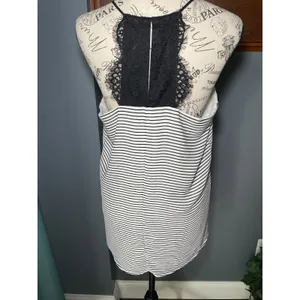 Express Womens Black‎ White Striped Lace Racerback Cami Tank Top Size Medium thumbnail 2