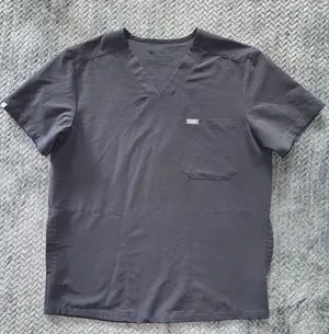 FIGS Women's Technical Collection Scrub Top Gray Short Sleeve V Neck Pocket Sz M thumbnail 1