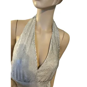 DO+BE‎ Dresses | Beige Cream Sequin Halter Ruffle Mini Dress ...Medium. NWT thumbnail 4