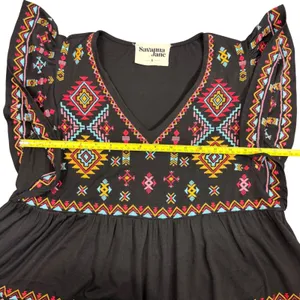 Savanna Jane‎ Black Embroidered Flutter Sleeve V Neck Boho Top Size S thumbnail 7