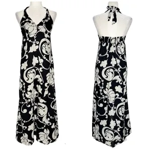 Y2K Old Navy Floral Maxi Dress Black White S Linen Blend Babydoll‎ Halter Beachy thumbnail 2