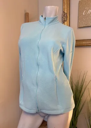 L.L.Bean Fleece Jacket Women M Turquoise Blue Full Zip Outdoors Y2K Preppy Warm thumbnail 1