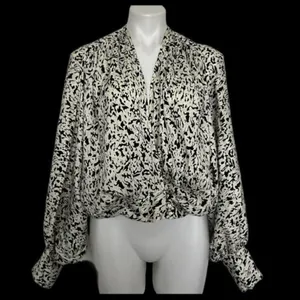 ZARA Wrap Balloon Sleeve Blouse Top XSMALL white black thumbnail 4