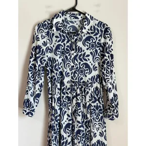 Zara Shirt Dress‎ Midi Dress Size XS White Blue Floral Cotton thumbnail 3