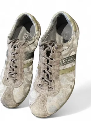 Coach Taupe Signature Stripe Lace-Up Sneakers thumbnail 1