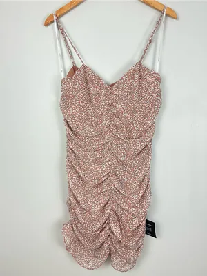 Lulus Walk the Walk Mauve Floral Print Ruched Bodycon Mini Dress L NWT thumbnail 5