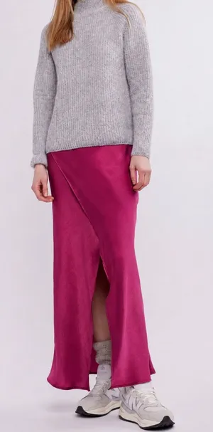 Self Contrast Alaia Overlap Satin Maxi Skirt Burgundy Wine Medium Made USA thumbnail 1