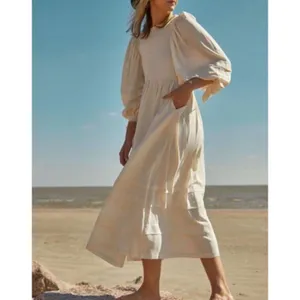 Hunter Bell Bennett Puff Sleeve Maxi Dress‎ Cream Cottagecore NWT M thumbnail 3