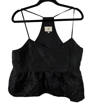 Tuckernuck Black Embroidered Eyelet Peplum Cami Racerback Tank Top XL Women thumbnail 1
