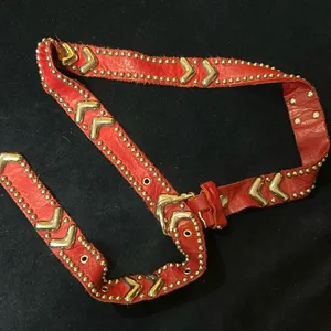 Non-Signe 1960s‎ Vintage Heavy Belt SOFT Leather RED/Silver Studded/FAT CHEVRON thumbnail 1