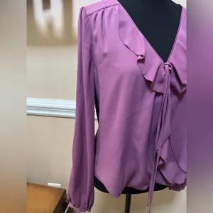 White House Black Market Elegant Purple Ruffle Blouse thumbnail 2