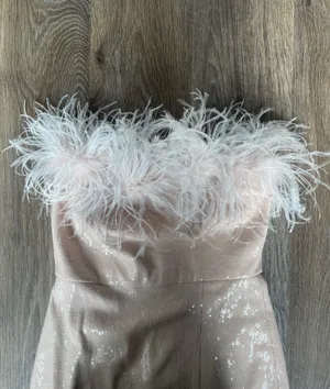 Amanda Uprichard Feather Trim Sequin Strapless Mini Dress Blush Sz S NWT thumbnail 5