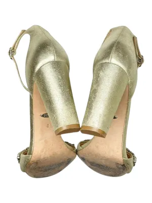 Badgley Mischka ❧ Barby Crystallized Heeled Sandals ❧ Gold Shimmery Leather ❧ 8M thumbnail 11