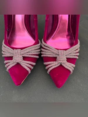 Vince Camuto Faine Magenta Velvet Rhinestone Bow Pointed Toe Pumps Heels Shoes 8 thumbnail 3