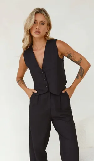 Black Linen Blend Vest thumbnail 2