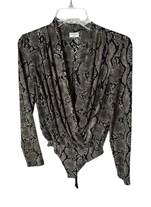 BABATON Snake‎ Print Long Sleeve Draped Bodysuit Women's XS thumbnail 1