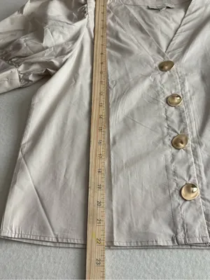 Women's Cream V-Neck Button Front Puff Sleeve Blouse thumbnail 5