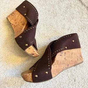 Montego Bay Club Brown Cork Wedge Sandals Studded Resort Wear Y2K thumbnail 1