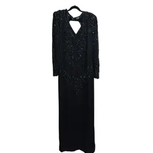 Vintage Right Choice Silk Beaded Gown Black Evening Dress 1980s Made in India‎ thumbnail 3