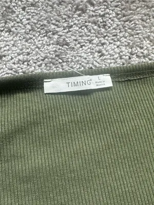 Timing Olive Green Ribbed Tie-Front Long Sleeve Crop Top thumbnail 3