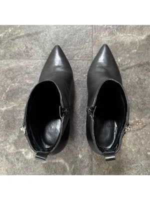 Marc Fisher Black Leather Zip Up Boots With Heel Booties Size 8 thumbnail 3