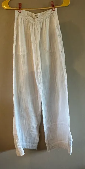 Roxy Oceanside Linen Blend Beach Pants White Wide Leg Size XS thumbnail 1
