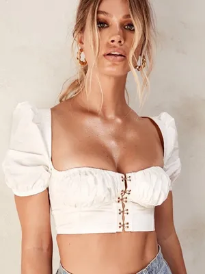 House of‎ CB London Tia White Puff Sleeved Corset Top Womens Size S thumbnail 3